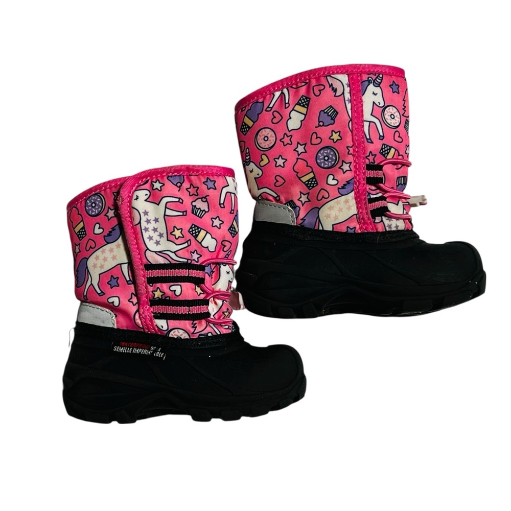 Kids Pink and Black Unicorn Snow‎ Boots